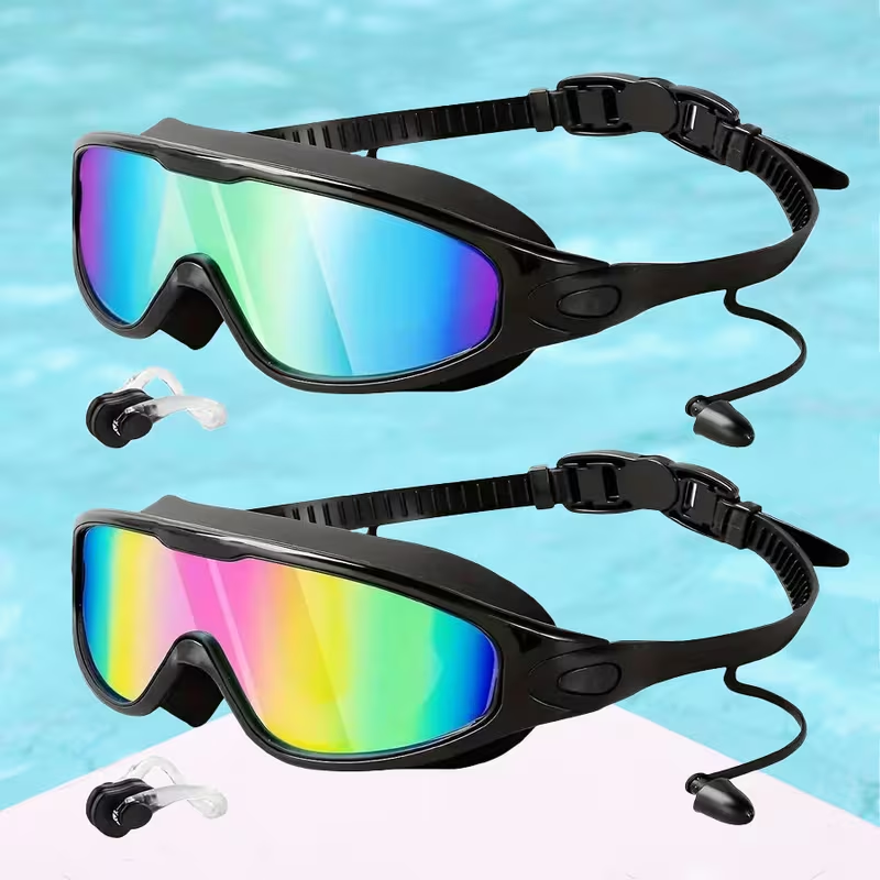 Swim Goggles 2 Pack, Wide View AntiFog&UVSwimming Goggles for Audlt,No Leaking SwimGlasses for MenWomen Youth