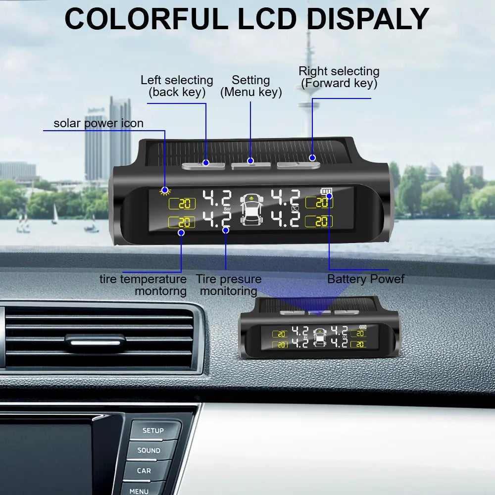 Auto Vehicle Security Alarm Systems Car TPMS Tyre Pressure Monitoring System Solar Power Digital LCD Display Tyre Pressure