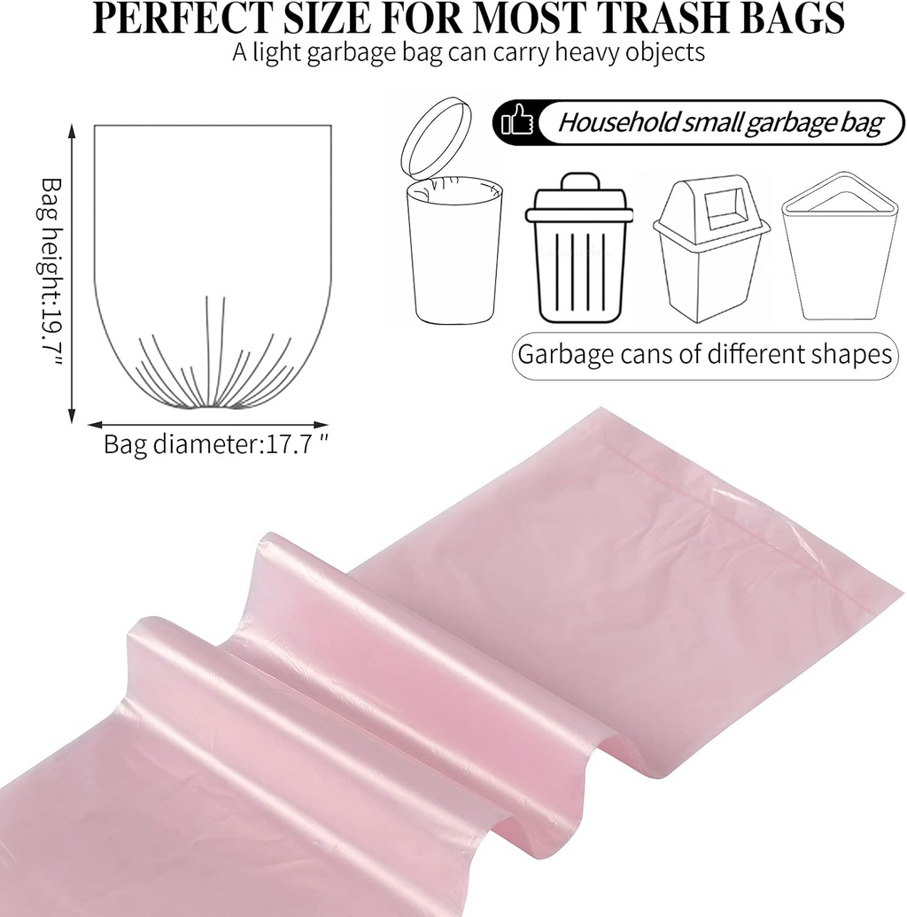 5 Rolls Small Trash Bags - 100 Counts Durable 4 Gallon Small Garbage Bags for home office kitchen Bathroom Bedroom Trash Can liners（Pink）