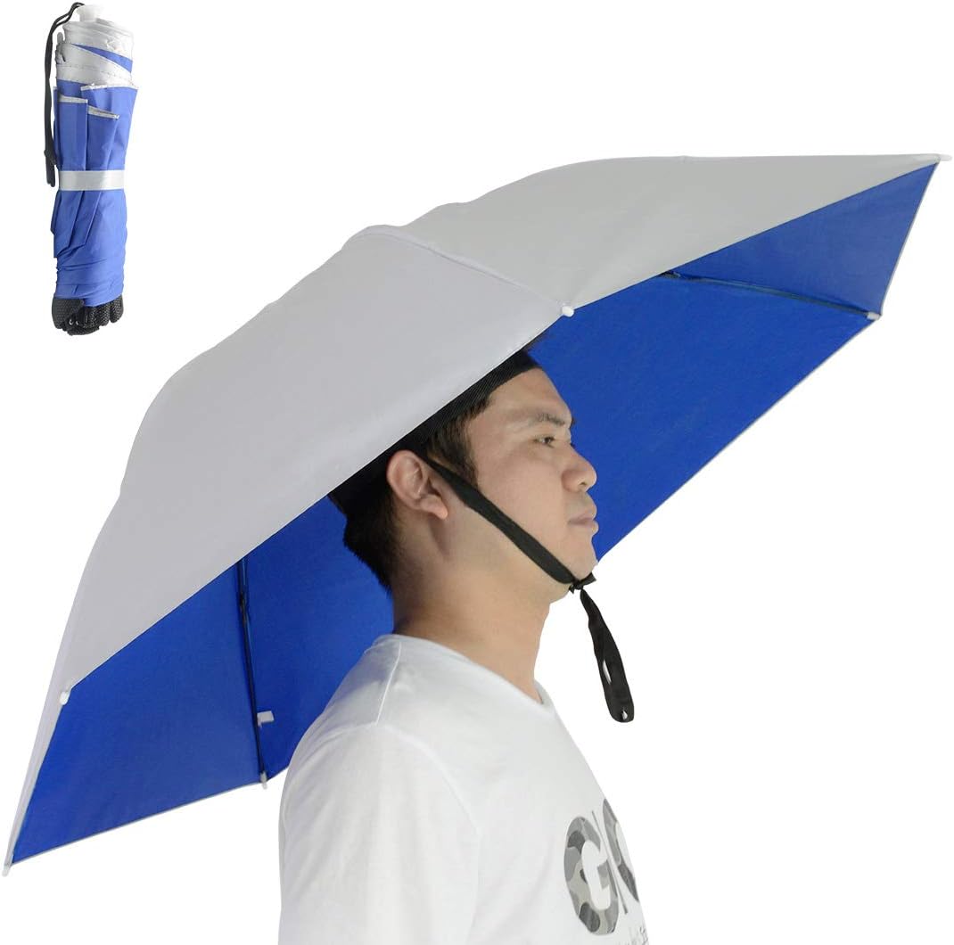 Fishing Umbrella Hat Folding Adjustable Sun Rain Cap, 37.4”Oversize Hands Free Umbrellas, 7-Ribs Anti-UV Waterproof Headwear for Fishing Gardening Golf Sunshade Outdoor