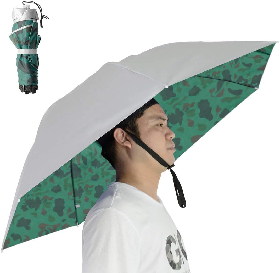Fishing Umbrella Hat Folding Adjustable Sun Rain Cap, 37.4”Oversize Hands Free Umbrellas, 7-Ribs Anti-UV Waterproof Headwear for Fishing Gardening Golf Sunshade Outdoor