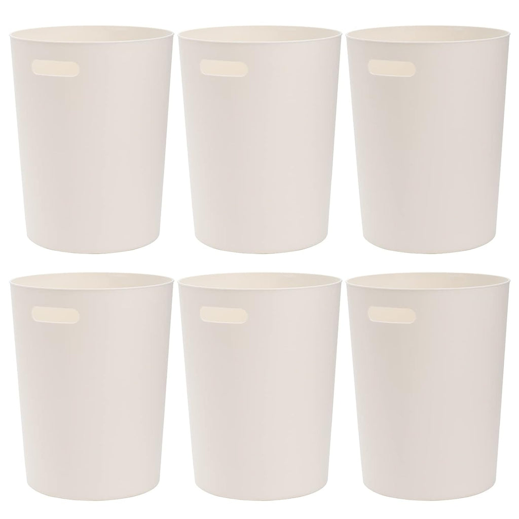 Lyellfe 6 Pack Small Trash Can, 1.5 Gallon Round Plastic Wastebasket with Handles, White Garbage Container Recycling Bins for Compact Space Bathroom, Office, Bedroom, Kitchen