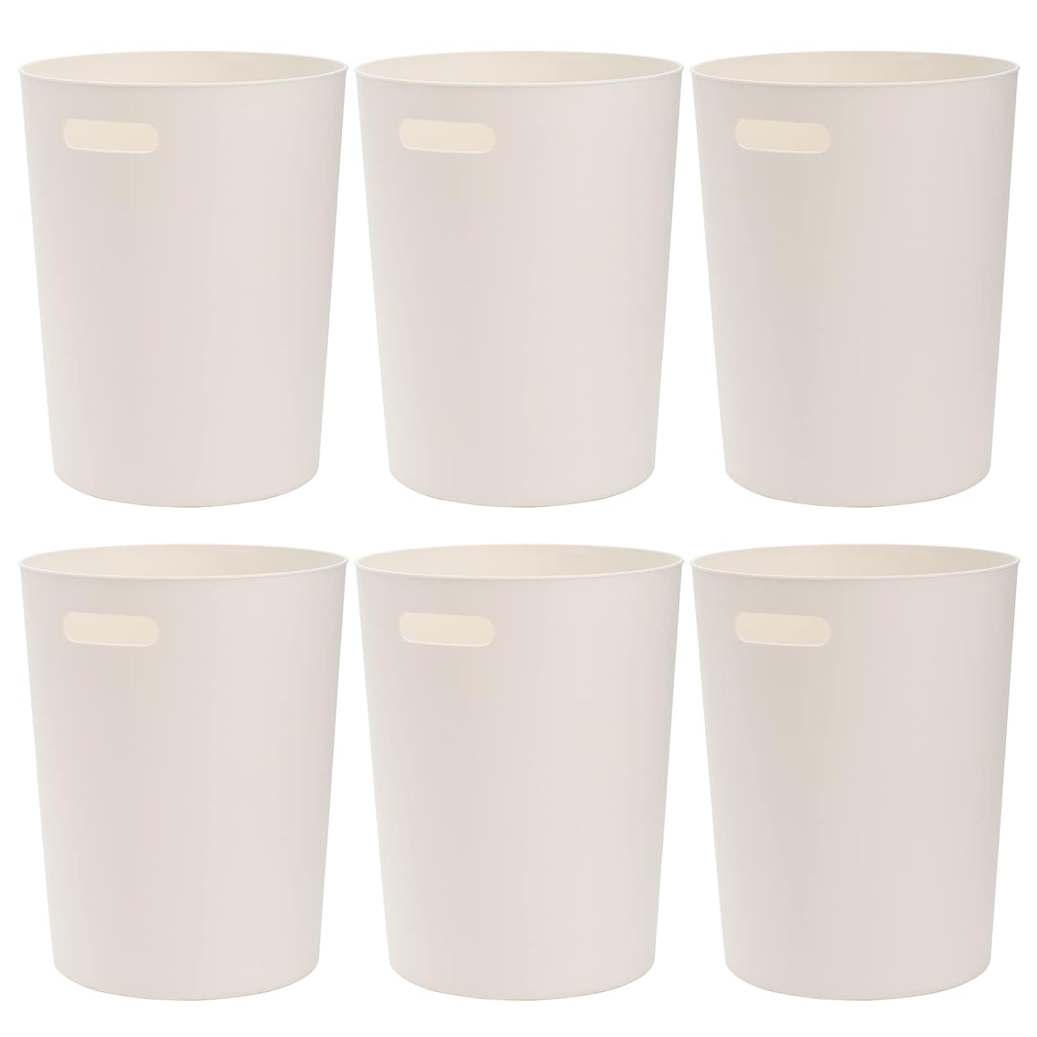 Lyellfe 6 Pack Small Trash Can, 1.5 Gallon Round Plastic Wastebasket with Handles, White Garbage Container Recycling Bins for Compact Space Bathroom, Office, Bedroom, Kitchen