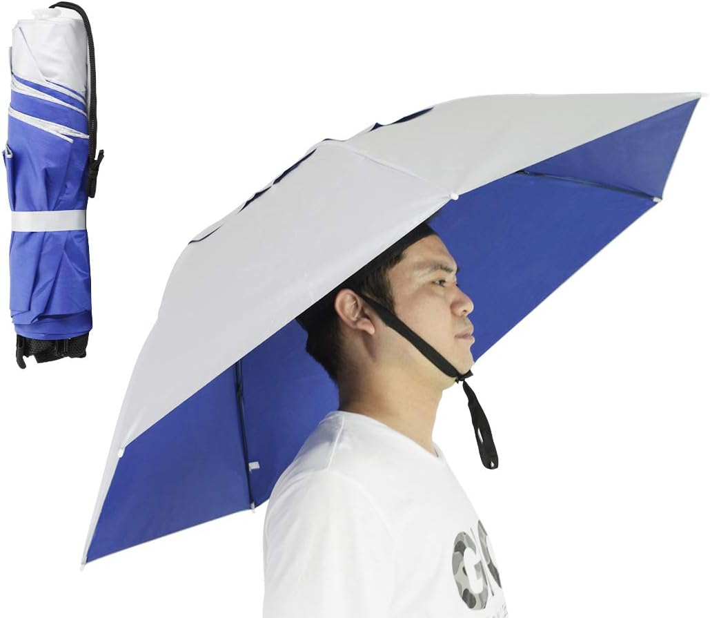 Fishing Umbrella Hat Folding Adjustable Sun Rain Cap, 37.4”Oversize Hands Free Umbrellas, 7-Ribs Anti-UV Waterproof Headwear for Fishing Gardening Golf Sunshade Outdoor