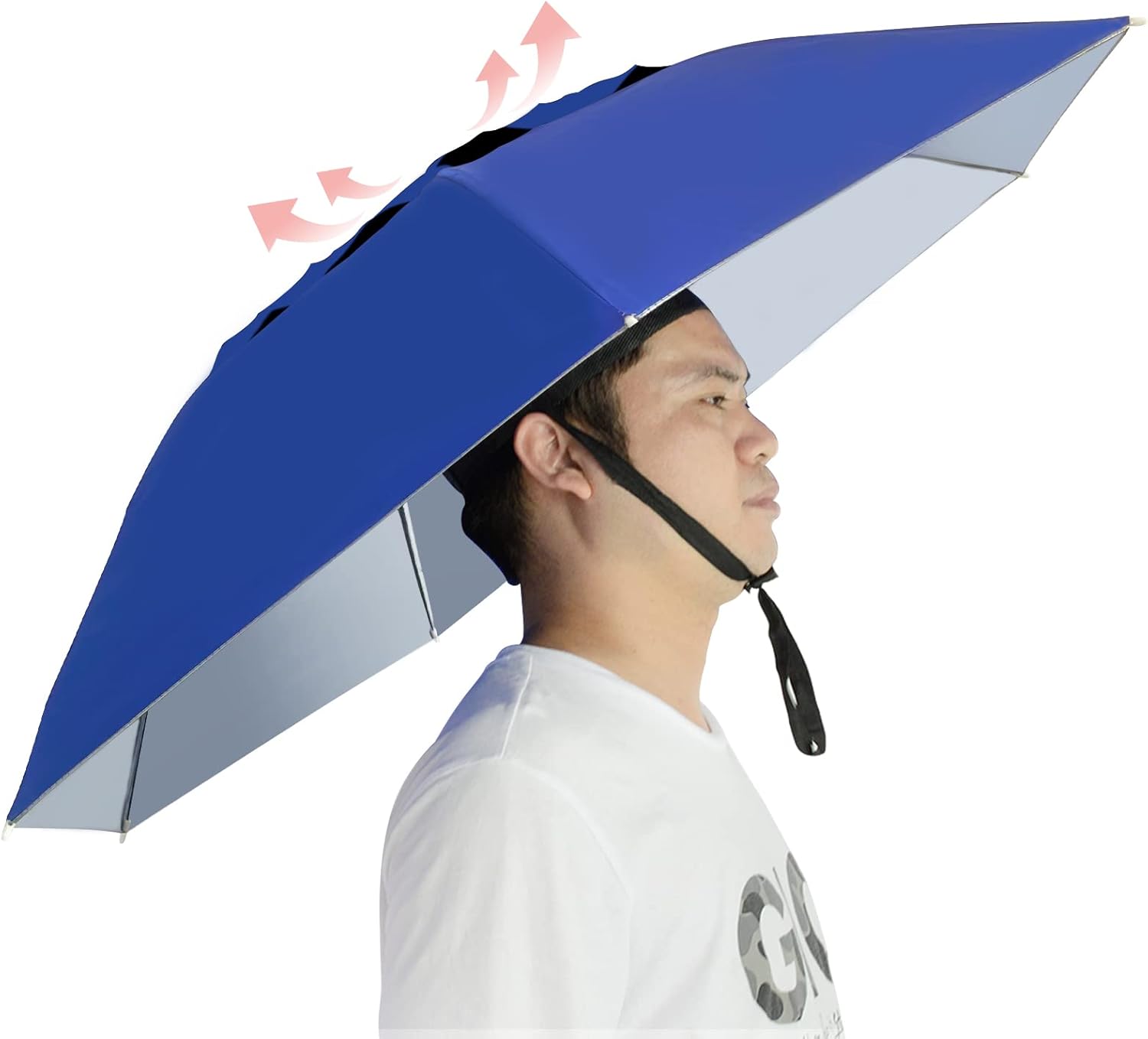 Fishing Umbrella Hat Folding Adjustable Sun Rain Cap, 37.4”Oversize Hands Free Umbrellas, 7-Ribs Anti-UV Waterproof Headwear for Fishing Gardening Golf Sunshade Outdoor