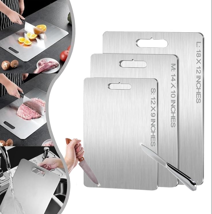 Titanium Cutting Boards - 100% Pure Titanium Cutting Boards for Kitchen - Cutting Edge Hygiene & Durability, Dishwasher Safe Ideal, Perfect for Various Cooking Tasks (12 x 9 in)