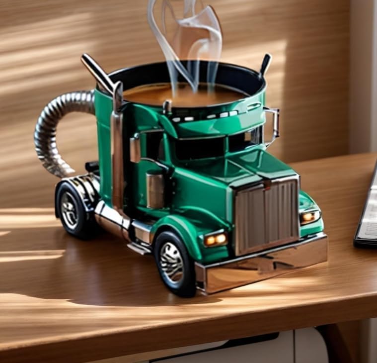 Handcrafted Truck Coffee Mug,11 Ounces Semi-trailer Shaped Coffee Cup,Unique Gift For Lovers,Truck Driver Gifts For Drivers Men (Blue)