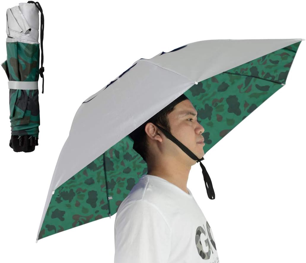 Fishing Umbrella Hat Folding Adjustable Sun Rain Cap, 37.4”Oversize Hands Free Umbrellas, 7-Ribs Anti-UV Waterproof Headwear for Fishing Gardening Golf Sunshade Outdoor