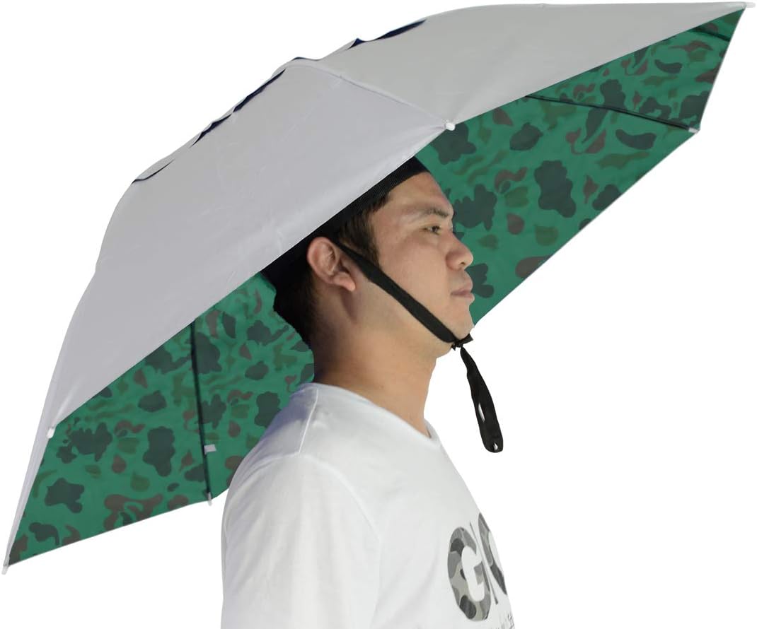 Fishing Umbrella Hat Folding Adjustable Sun Rain Cap, 37.4”Oversize Hands Free Umbrellas, 7-Ribs Anti-UV Waterproof Headwear for Fishing Gardening Golf Sunshade Outdoor
