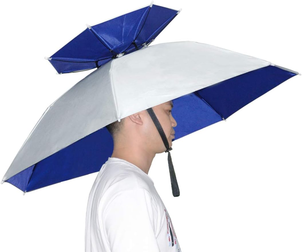 Fishing Umbrella Hat Folding Adjustable Sun Rain Cap, 37.4”Oversize Hands Free Umbrellas, 7-Ribs Anti-UV Waterproof Headwear for Fishing Gardening Golf Sunshade Outdoor