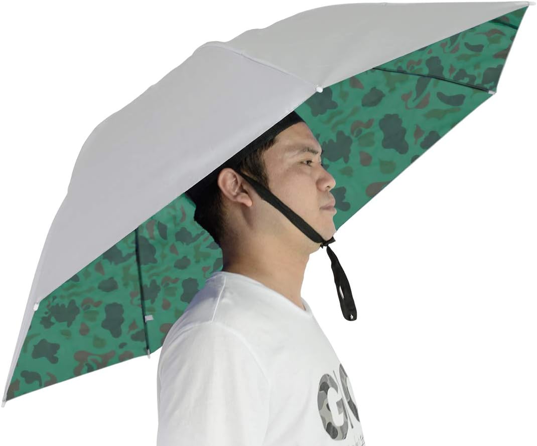 Fishing Umbrella Hat Folding Adjustable Sun Rain Cap, 37.4”Oversize Hands Free Umbrellas, 7-Ribs Anti-UV Waterproof Headwear for Fishing Gardening Golf Sunshade Outdoor