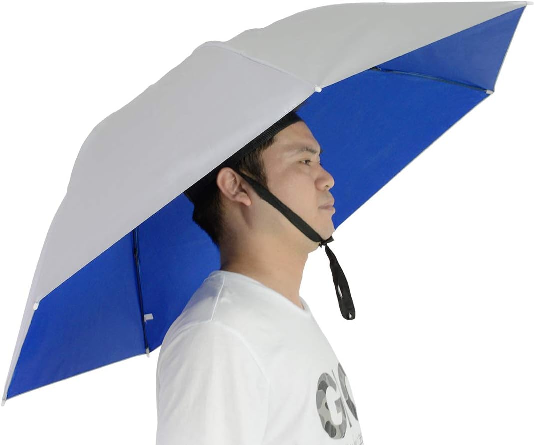 Fishing Umbrella Hat Folding Adjustable Sun Rain Cap, 37.4”Oversize Hands Free Umbrellas, 7-Ribs Anti-UV Waterproof Headwear for Fishing Gardening Golf Sunshade Outdoor