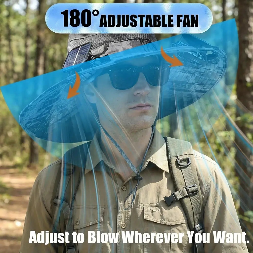 Solar Fan Hat, Wide Brim Sun Hat with 2 Solar Fan, Hat with Solar Fans Built in, Fishing Hat with Fan for Men, Waterproof Outdoor Hiking Camping Fishing Hat Grey
