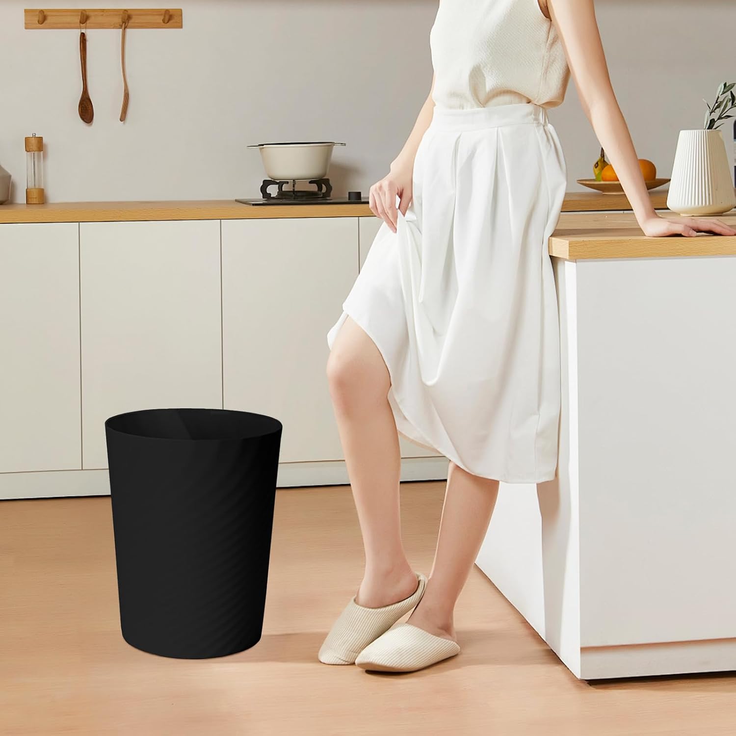 2-Pack Grip Trash Can - Small Waste basketbin - 1.8 Gallon- for Office,Home,Bathroom,Kitchen - Black