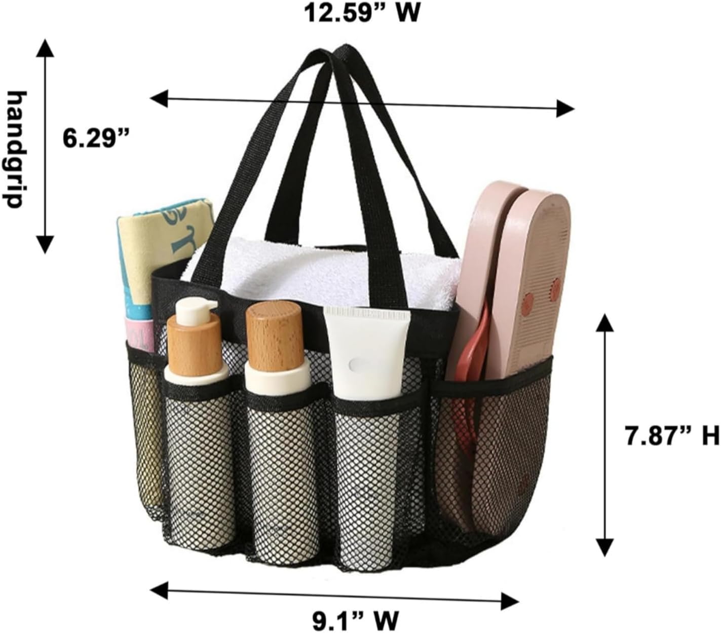 Mesh Shower Caddy - 8 Storage Pockets Freestanding & Portable | Quick Dry Hanging Organizer for Dorm/Gym/Travel/Bathroom, Holds Toiletry Essentials