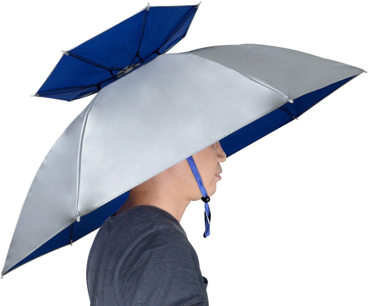 Fishing Umbrella Hat Folding Adjustable Sun Rain Cap, 37.4”Oversize Hands Free Umbrellas, 7-Ribs Anti-UV Waterproof Headwear for Fishing Gardening Golf Sunshade Outdoor