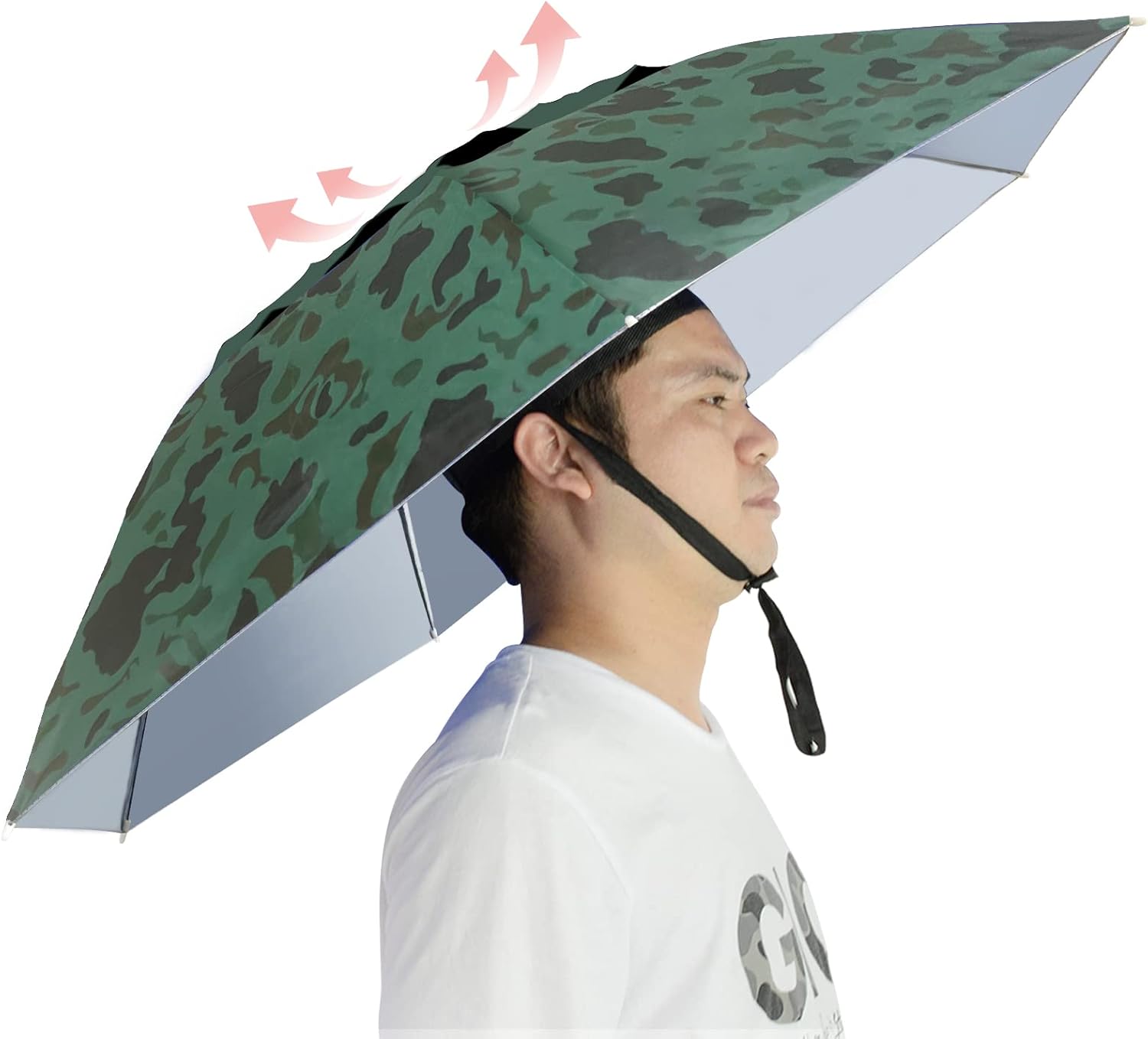 Fishing Umbrella Hat Folding Adjustable Sun Rain Cap, 37.4”Oversize Hands Free Umbrellas, 7-Ribs Anti-UV Waterproof Headwear for Fishing Gardening Golf Sunshade Outdoor