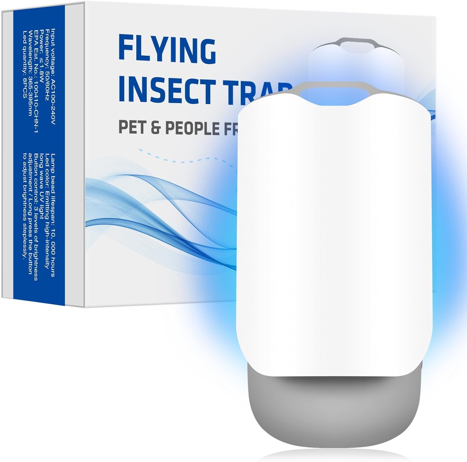 Flying Insect Trap for Fruit Fly, Gnat, Moth, Plug-in Indoor Mosquito Bug Trap Catcher with Night Light UV, Noiseless and Easy to Use, Ideal for House Bedroom Kitchen (1 Device + 5 Refills)
