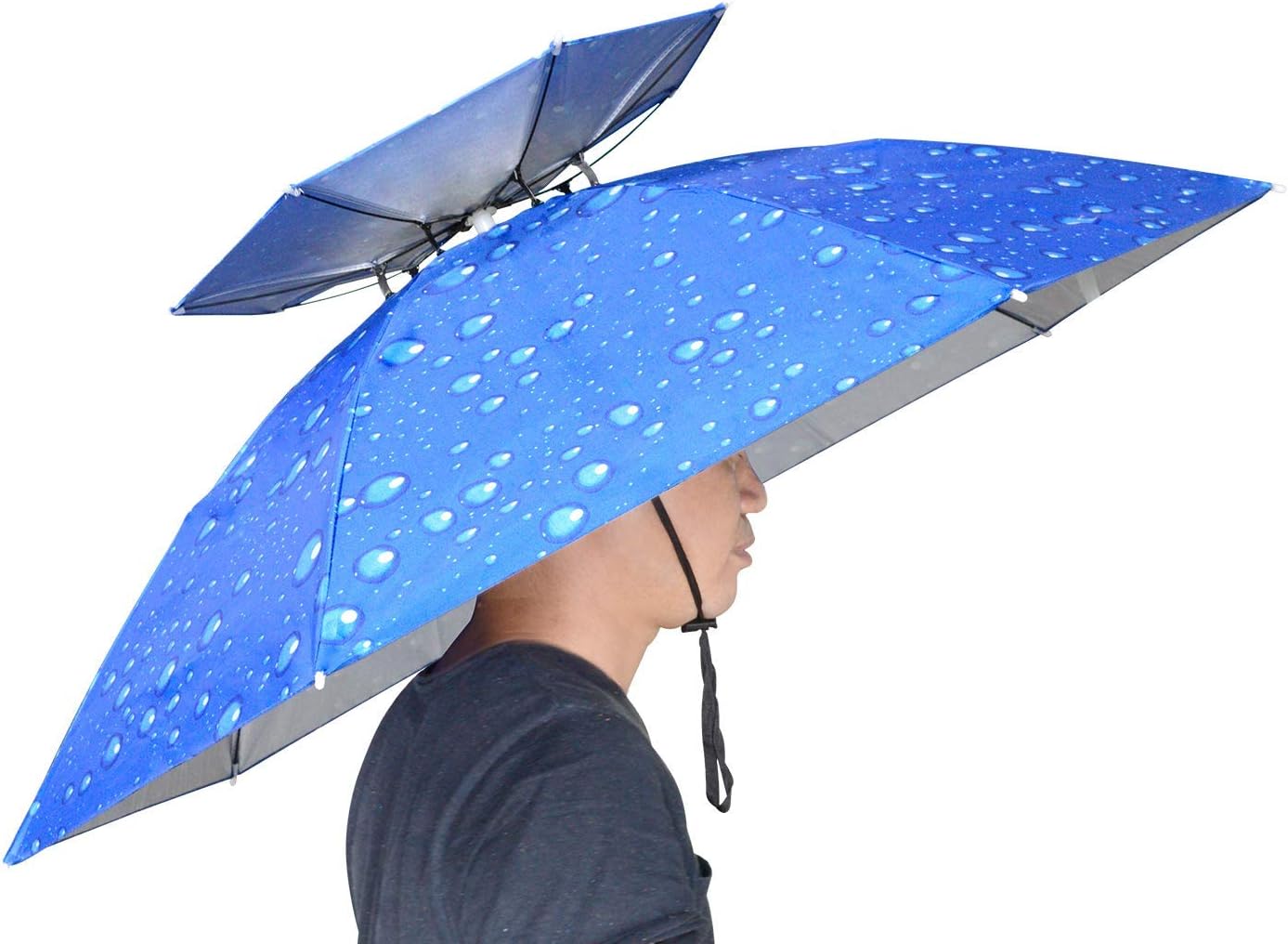 Fishing Umbrella Hat Folding Adjustable Sun Rain Cap, 37.4”Oversize Hands Free Umbrellas, 7-Ribs Anti-UV Waterproof Headwear for Fishing Gardening Golf Sunshade Outdoor