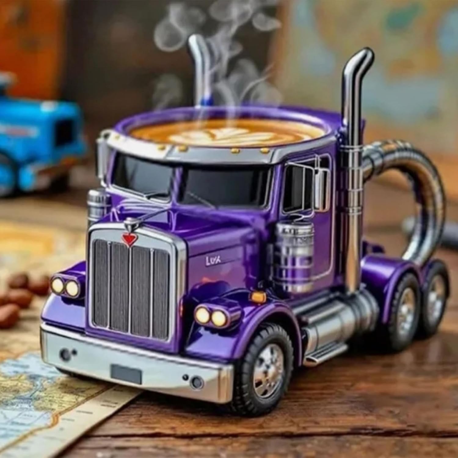Handcrafted Truck Coffee Mug,11 Ounces Semi-trailer Shaped Coffee Cup,Unique Gift For Lovers,Truck Driver Gifts For Drivers Men (Blue)
