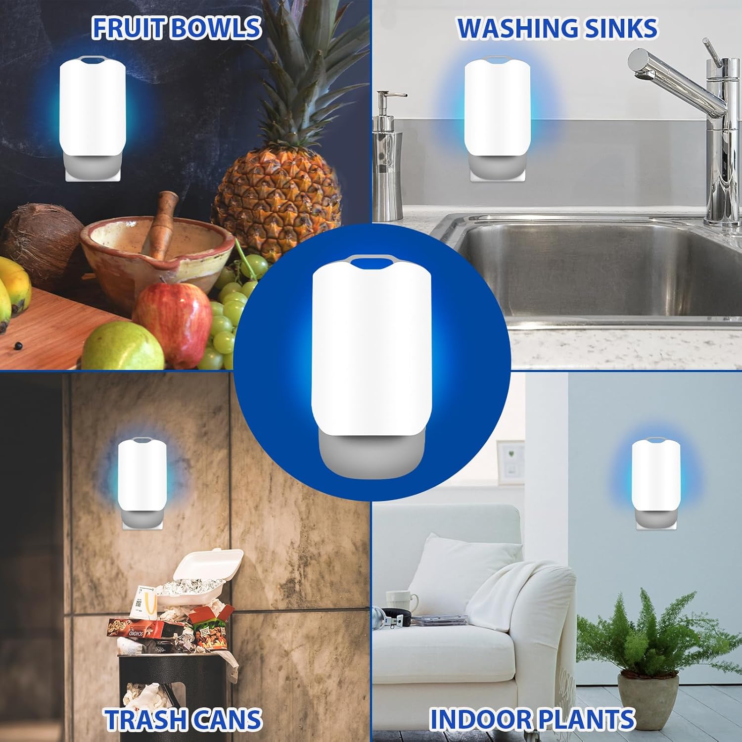 Flying Insect Trap for Fruit Fly, Gnat, Moth, Plug-in Indoor Mosquito Bug Trap Catcher with Night Light UV, Noiseless and Easy to Use, Ideal for House Bedroom Kitchen (1 Device + 5 Refills)