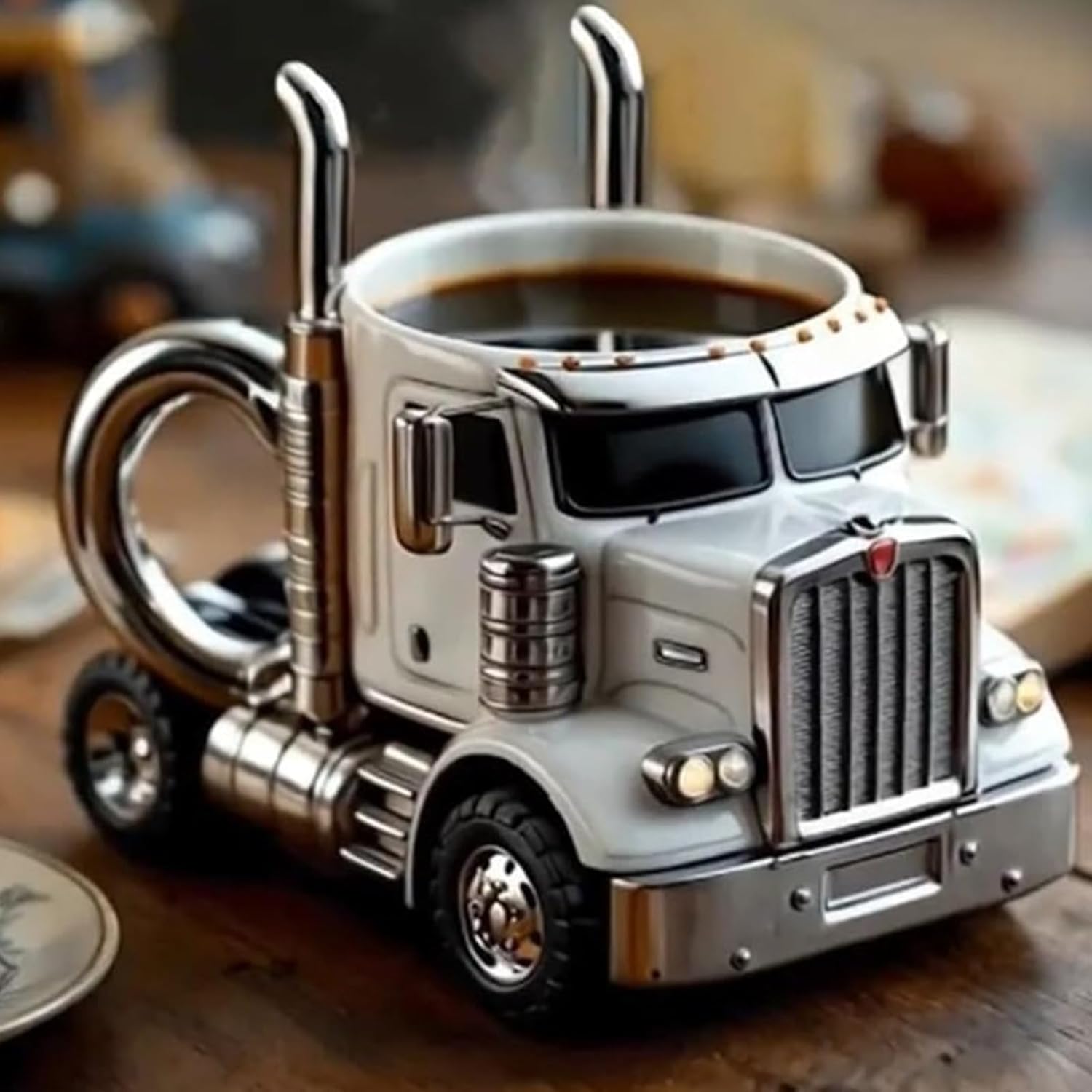 Handcrafted Truck Coffee Mug,11 Ounces Semi-trailer Shaped Coffee Cup,Unique Gift For Lovers,Truck Driver Gifts For Drivers Men (Blue)