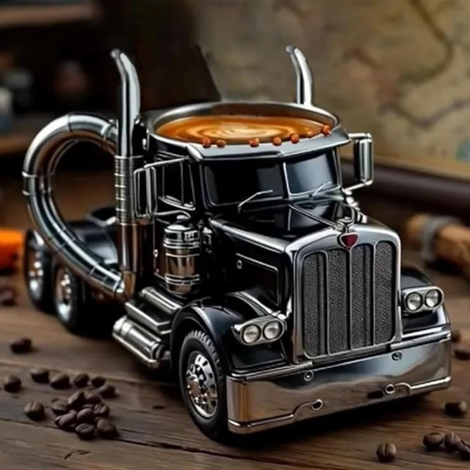 Handcrafted Truck Coffee Mug,11 Ounces Semi-trailer Shaped Coffee Cup,Unique Gift For Lovers,Truck Driver Gifts For Drivers Men (Blue)