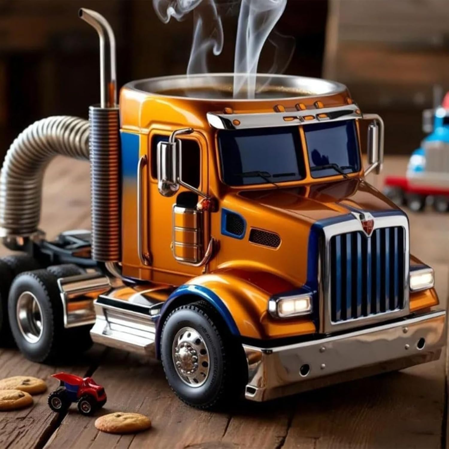 Handcrafted Truck Coffee Mug,11 Ounces Semi-trailer Shaped Coffee Cup,Unique Gift For Lovers,Truck Driver Gifts For Drivers Men (Blue)