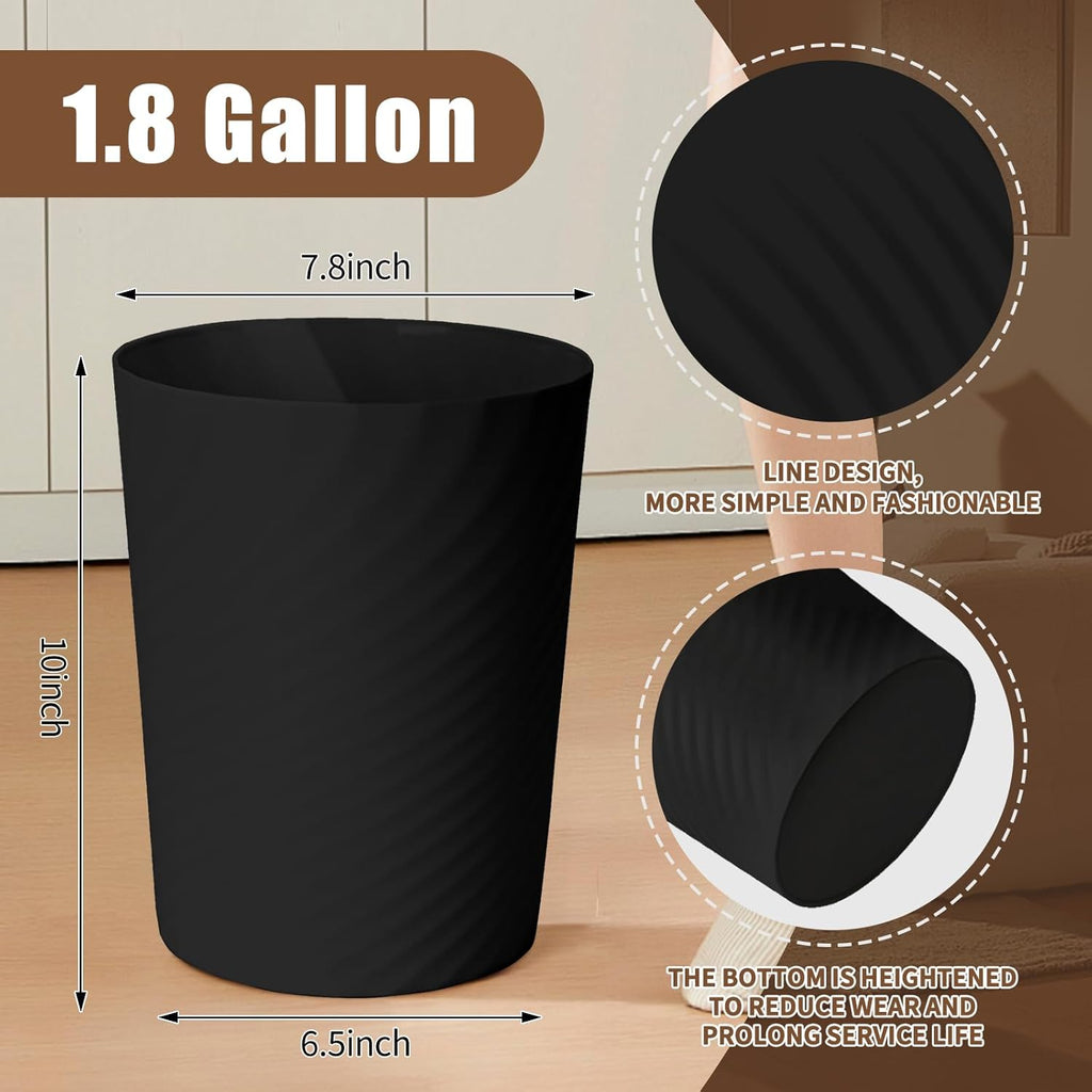 2-Pack Grip Trash Can - Small Waste basketbin - 1.8 Gallon- for Office,Home,Bathroom,Kitchen - Black