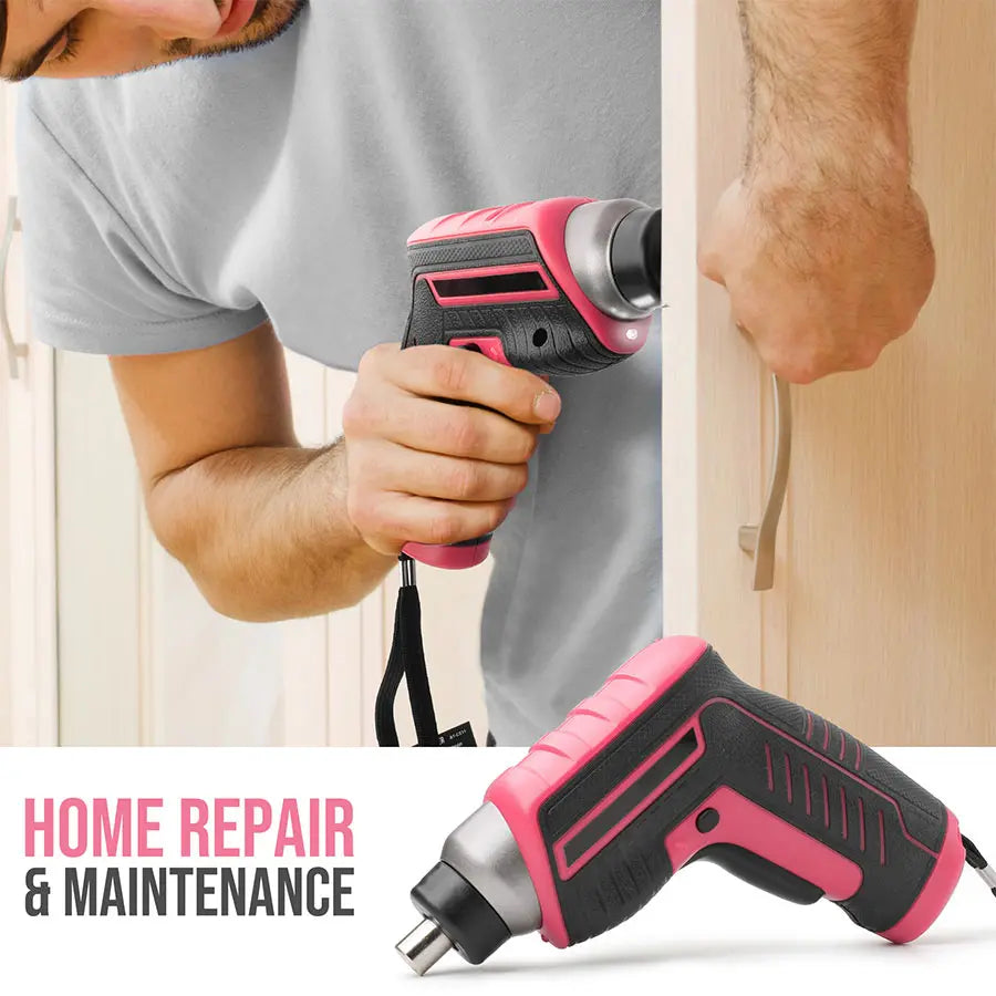 35pc Pink Tool Kit With 3.6V USB Electric Screwdriver And Drill Set. Complete Women Tool Set