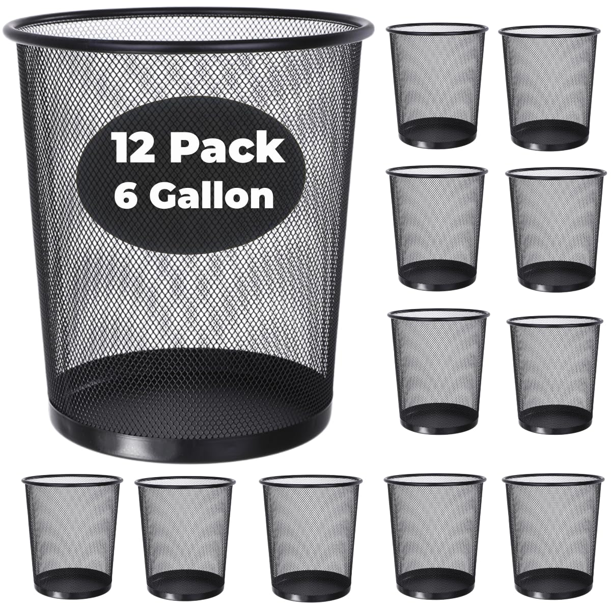 12 Pcs Mesh Trash Cans 4.5 Gallon Open Top Mesh Waste Wastebasket Lightweight Trash Bin Metal Basket Garbage Can for Kitchen Office Dorm Room Living Bedroom Under Desk Home Black