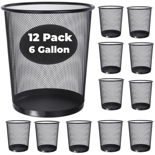 12 Pcs Mesh Trash Cans 4.5 Gallon Open Top Mesh Waste Wastebasket Lightweight Trash Bin Metal Basket Garbage Can for Kitchen Office Dorm Room Living Bedroom Under Desk Home Black