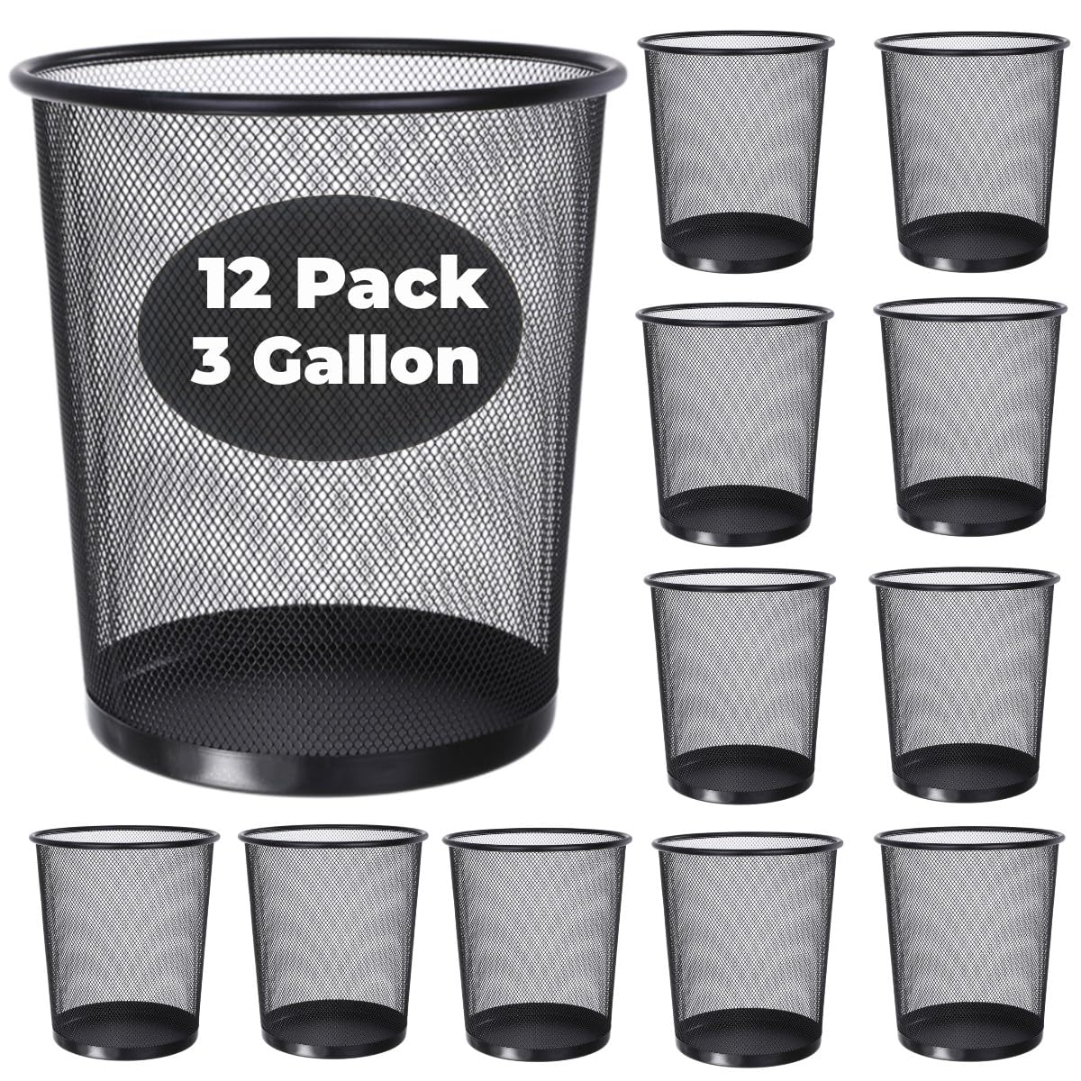 12 Pcs Mesh Trash Cans 4.5 Gallon Open Top Mesh Waste Wastebasket Lightweight Trash Bin Metal Basket Garbage Can for Kitchen Office Dorm Room Living Bedroom Under Desk Home Black