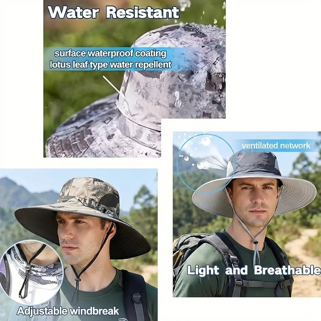 Solar Fan Hat, Wide Brim Sun Hat with 2 Solar Fan, Hat with Solar Fans Built in, Fishing Hat with Fan for Men, Waterproof Outdoor Hiking Camping Fishing Hat Grey