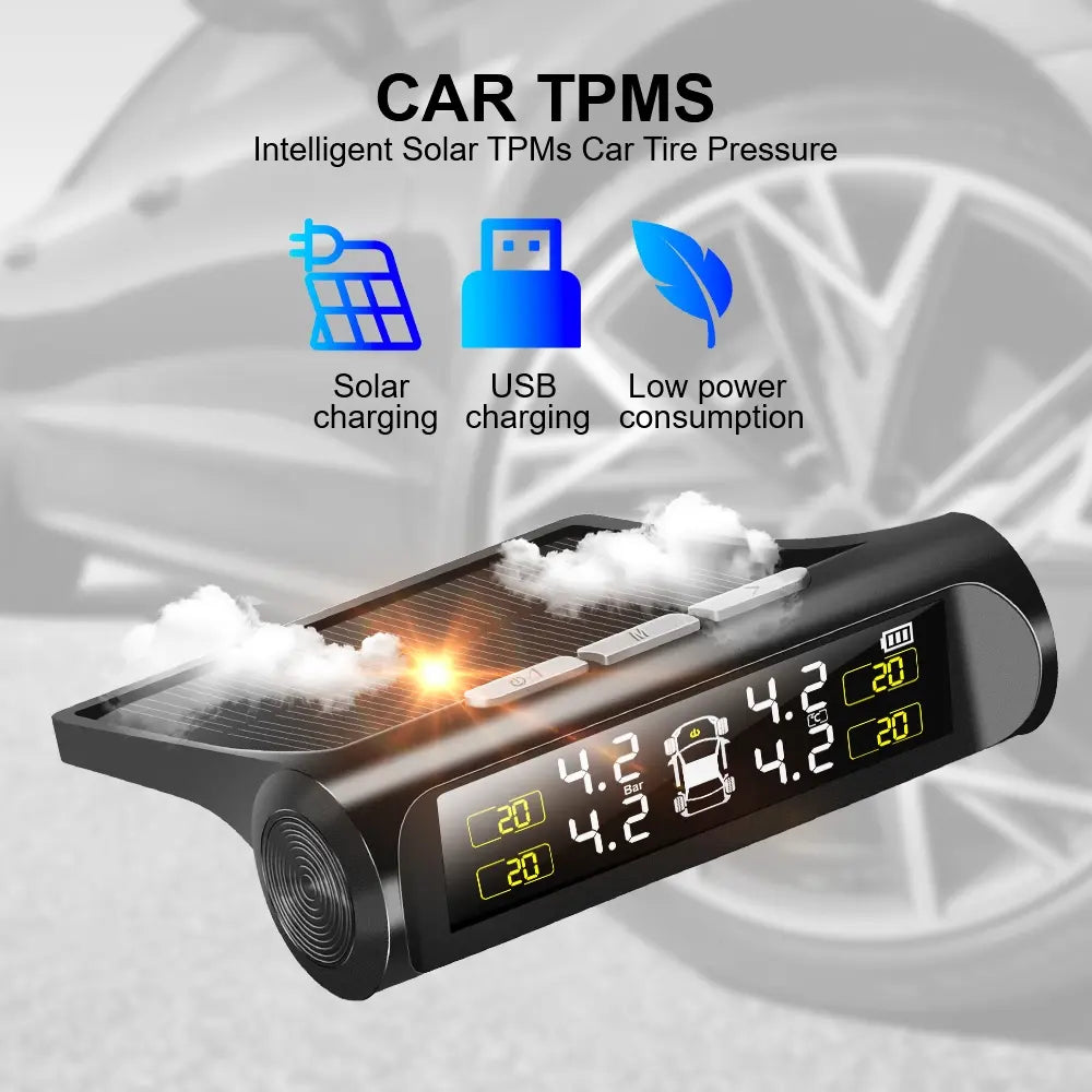 Auto Vehicle Security Alarm Systems Car TPMS Tyre Pressure Monitoring System Solar Power Digital LCD Display Tyre Pressure