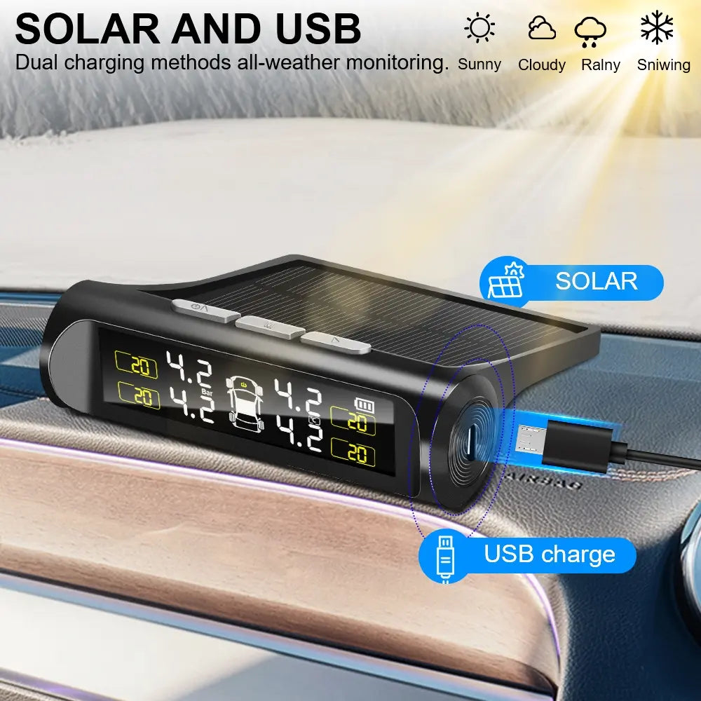 Auto Vehicle Security Alarm Systems Car TPMS Tyre Pressure Monitoring System Solar Power Digital LCD Display Tyre Pressure
